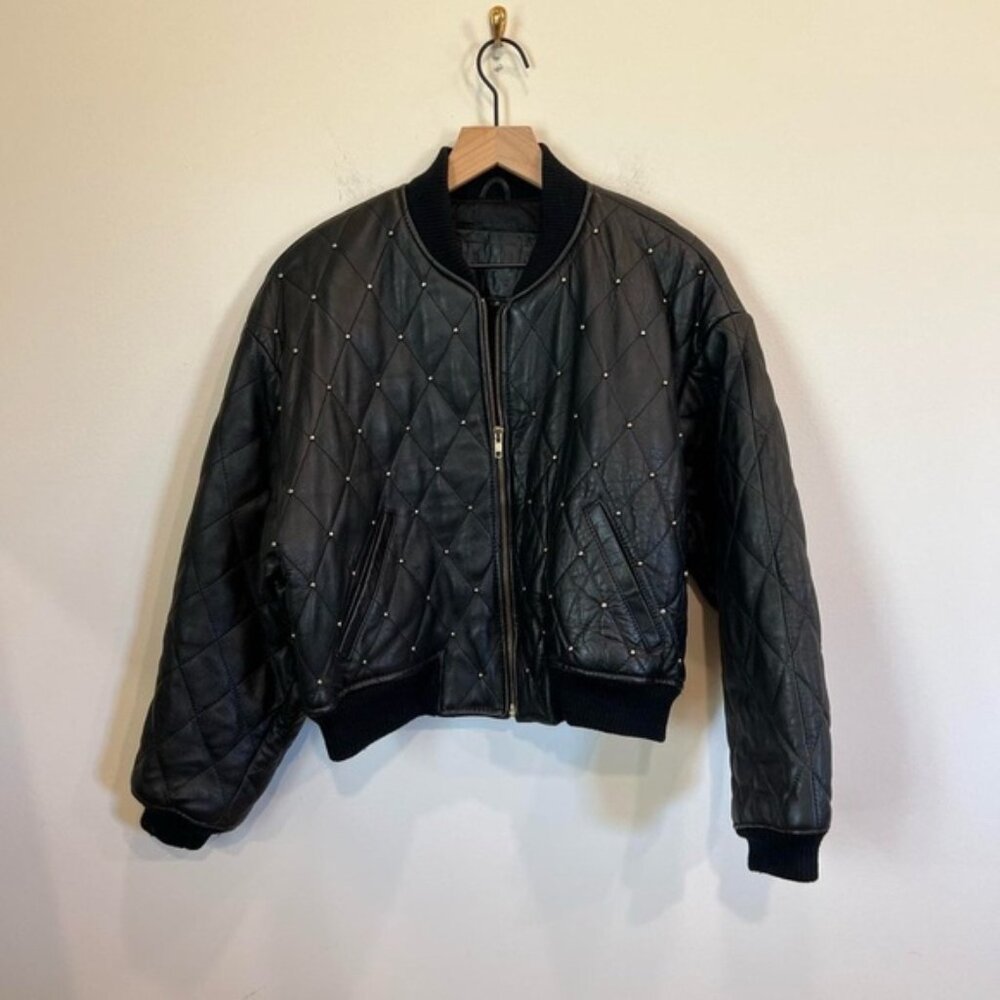 Leather Bomber Jacket with Gold Hardware size Medium